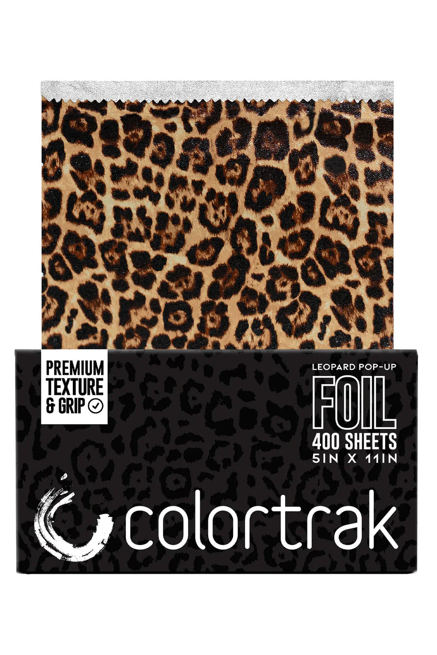 Colortrak leopard print foil pack with packaging on a white background
