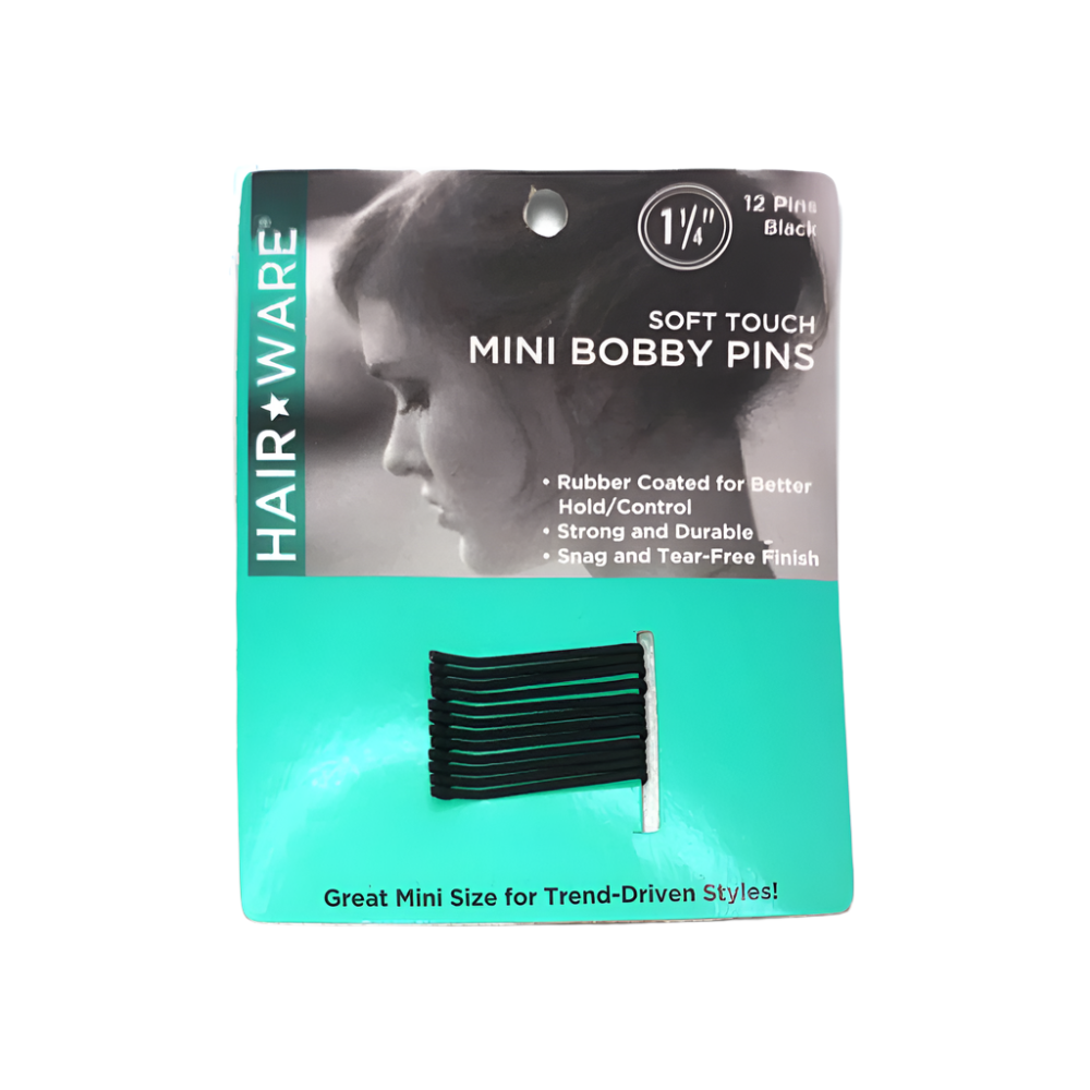 HairWare Rubberized Mini Bobby Pins Black 