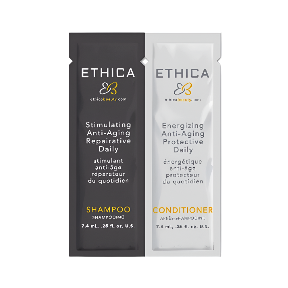 Ethica Anti-Aging Shampoo and Stimulating Conditioner Sample Packets