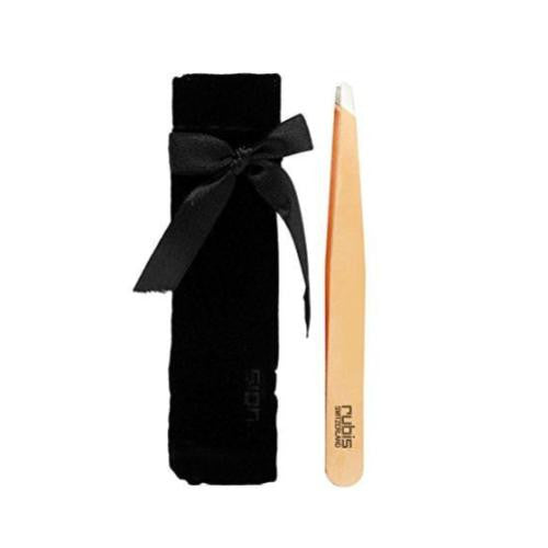 Rubis Switzerland Rose Gold Limited Edition Slanted Tip Tweezer w/Black Pouch